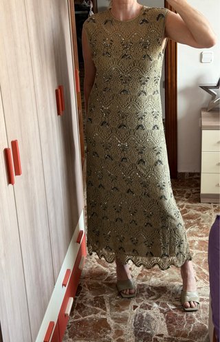Vestido Zara Beige y Dorado