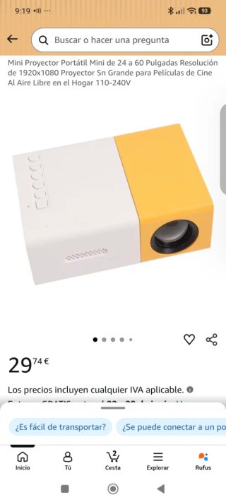 Mini proyector blanco y amarillo