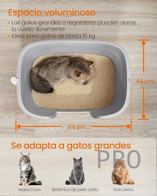 Box di sabbia per gatti grandi, extra grande con tavolo raccoglitore, pala, grigio colomba PPT003G01