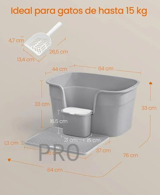 Box di sabbia per gatti grandi, extra grande con tavolo raccoglitore, pala, grigio colomba PPT003G01
