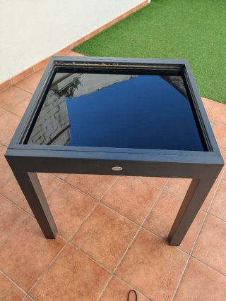Mesa de exterior extensible aluminio y cristal
