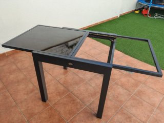 Mesa de exterior extensible aluminio y cristal