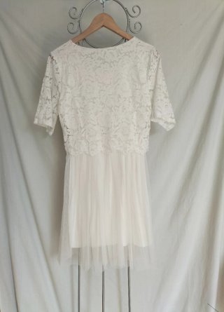 Vestido blanco encaje y tul talla U