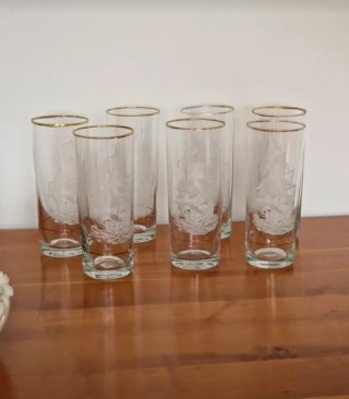 Juego 7 Vasos Vintage Barco Años 70