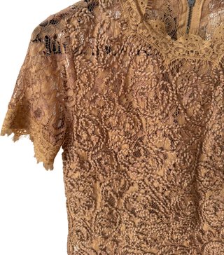 Camisa encaje beige/marrón manga corta