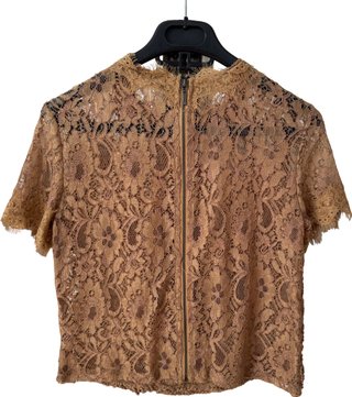 Camisa encaje beige/marrón manga corta