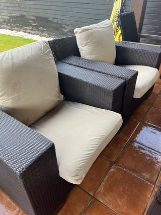 Mesa y 2 Sillones Jardín Ratán y Cristal  RECOGER