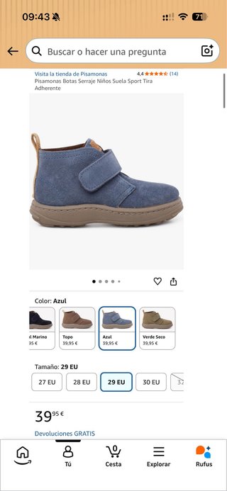 Botas Pisamonas serraje azul Talla 29, sin usar!