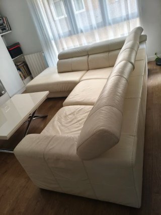 Sofá Chaiselongue Piel Blanca