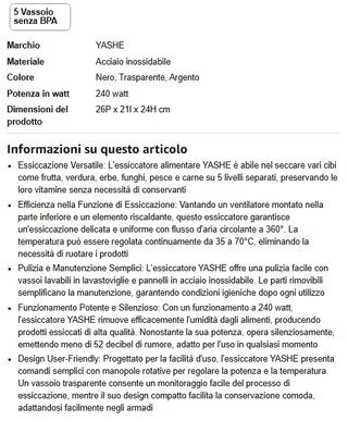 Essiccatore alimentare YASHE