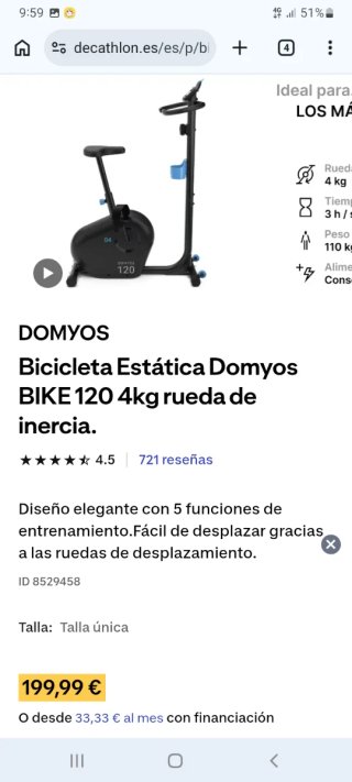 Bicicleta Estática Domyos 120