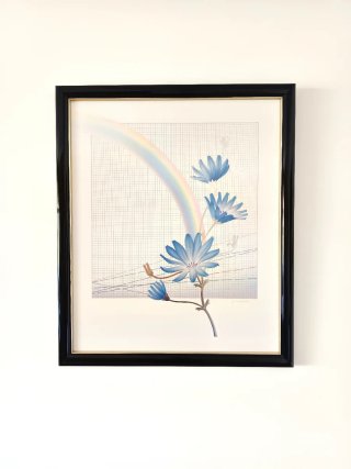 Cuadro decorativo vintage flores azules 55x65cm