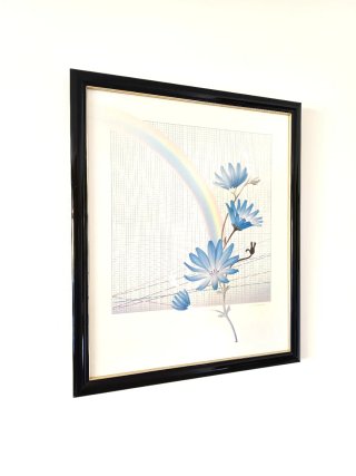 Cuadro decorativo vintage flores azules 55x65cm