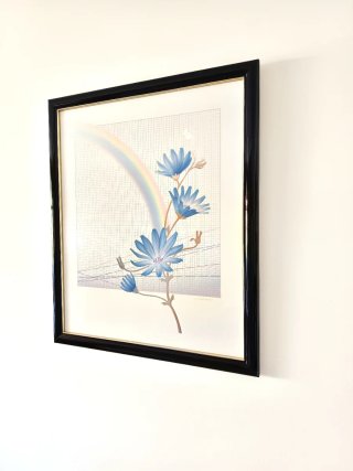 Cuadro decorativo vintage flores azules 55x65cm