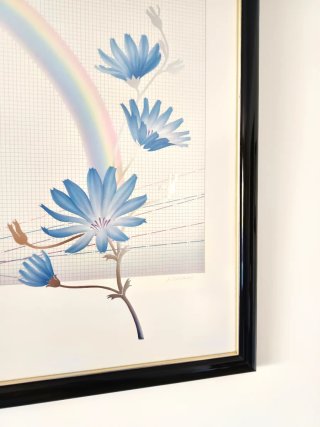 Cuadro decorativo vintage flores azules 55x65cm