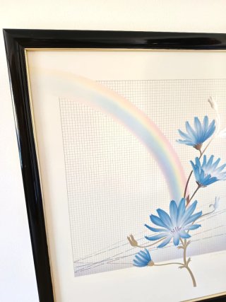 Cuadro decorativo vintage flores azules 55x65cm