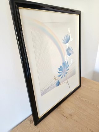 Cuadro decorativo vintage flores azules 55x65cm