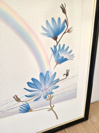 Cuadro decorativo vintage flores azules 55x65cm