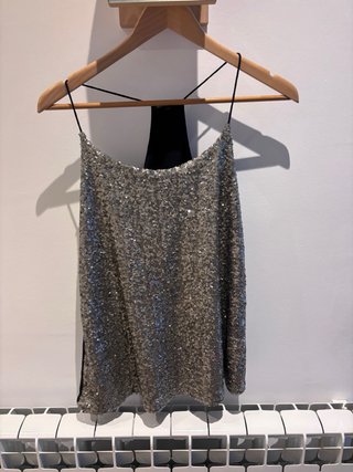 Top lentejuelas plateado Talla M