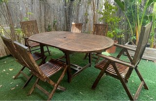 Mesa y 6 Sillas de Jardín Madera