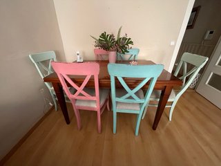 Mesa Comedor Madera Maciza + 6 Sillas Restauradas