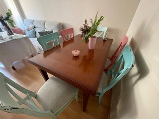 Mesa Comedor Madera Maciza + 6 Sillas Restauradas