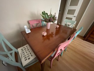 Mesa Comedor Madera Maciza + 6 Sillas Restauradas