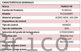 Plancha Gas Acero Rectificado Serie 100 - PLC10100RT