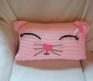 Cojín gato rosa hecho a mano 55x30