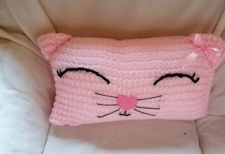 Cojín gato rosa hecho a mano 55x30