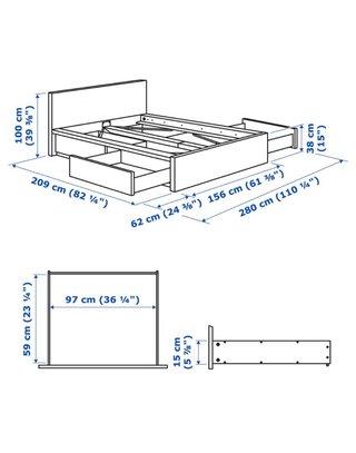 Cama Ikea con cajones, somier y colchón
