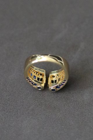 Anillo Acero Ajustable Zafiro y Oro
