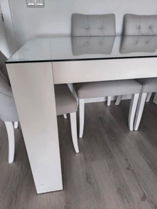 Mesa extensible blanca cristal y madera