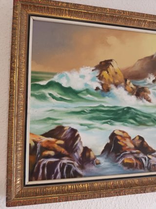 Cuadro Óleo Marino con Marco Dorado
