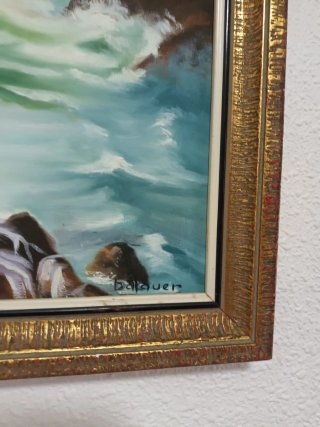 Cuadro Óleo Marino con Marco Dorado