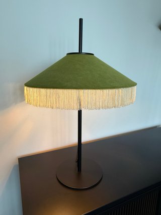 Lámpara mesa Art Decó verde y beige