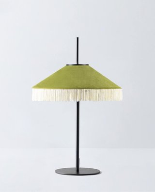 Lámpara mesa Art Decó verde y beige
