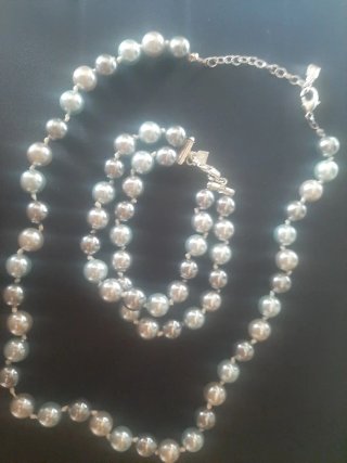 Conjunto Finart Collar y Pulsera Perlas Grises