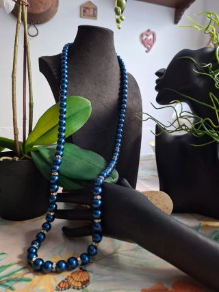 Collana perla blu con strass