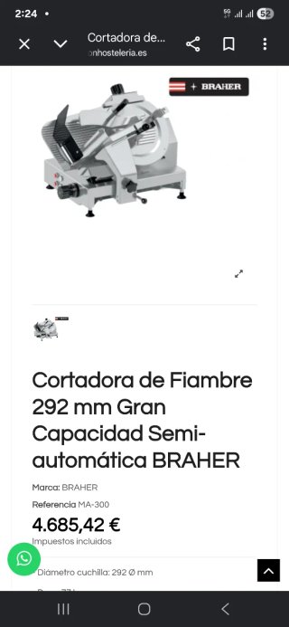 Cortadora de fiambre profesional Braher 292mm