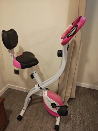 Bici Estática Plegable Rosa y Blanca