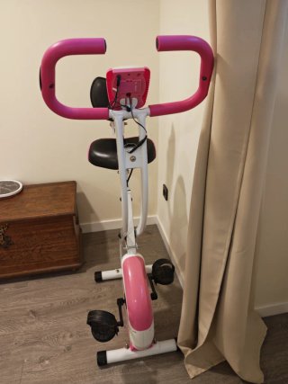 Bici Estática Plegable Rosa y Blanca