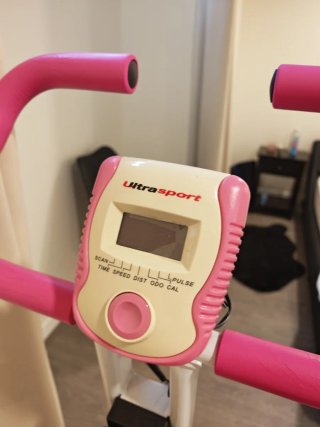 Bici Estática Plegable Rosa y Blanca
