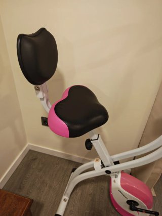 Bici Estática Plegable Rosa y Blanca