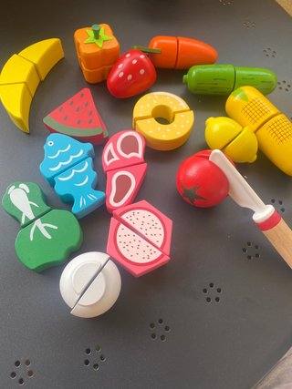 Set Cocina Madera Frutas y Verduras Cortar