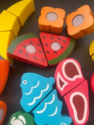 Set Cocina Madera Frutas y Verduras Cortar