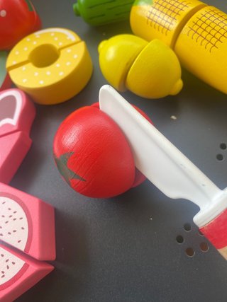 Set Cocina Madera Frutas y Verduras Cortar