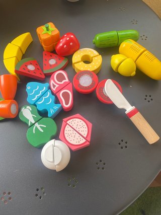 Set Cocina Madera Frutas y Verduras Cortar