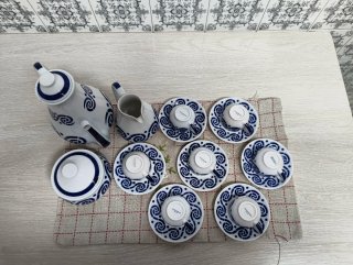 Juego de café Sargadelos azul y blanco