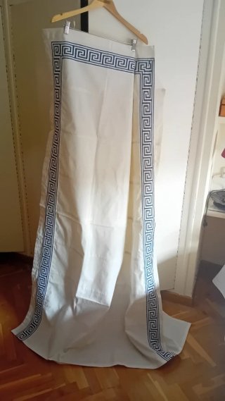 Estores blancos de loneta blanca cenefa azul